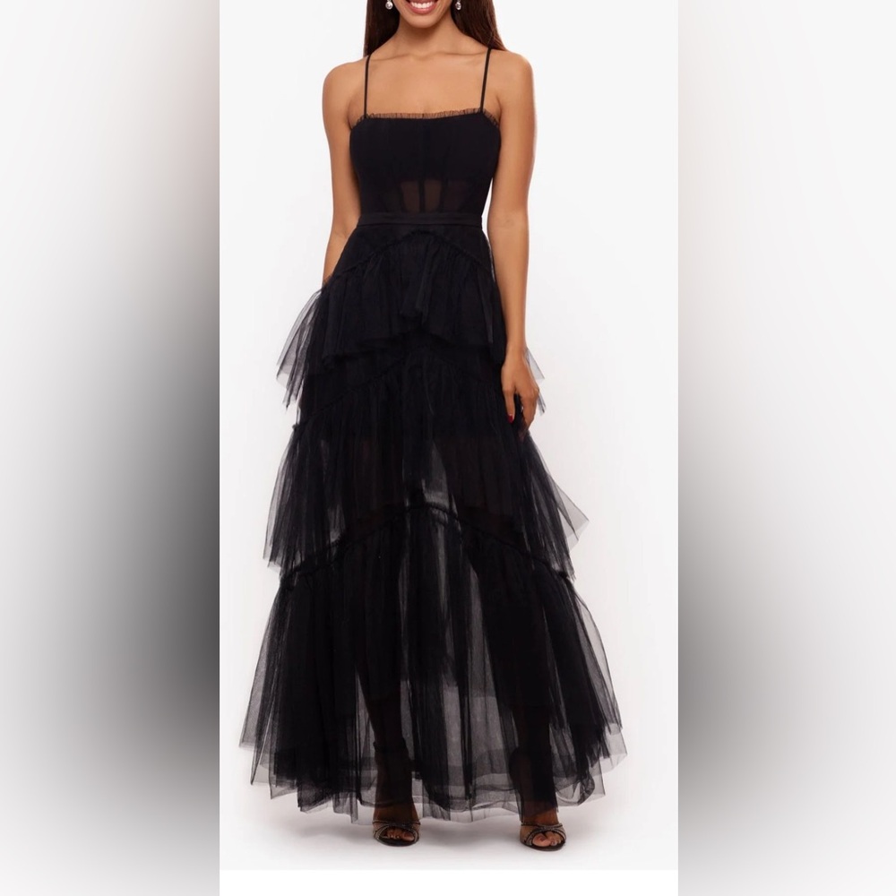 Betsy & Adam Black Tiered Long Dress size 2